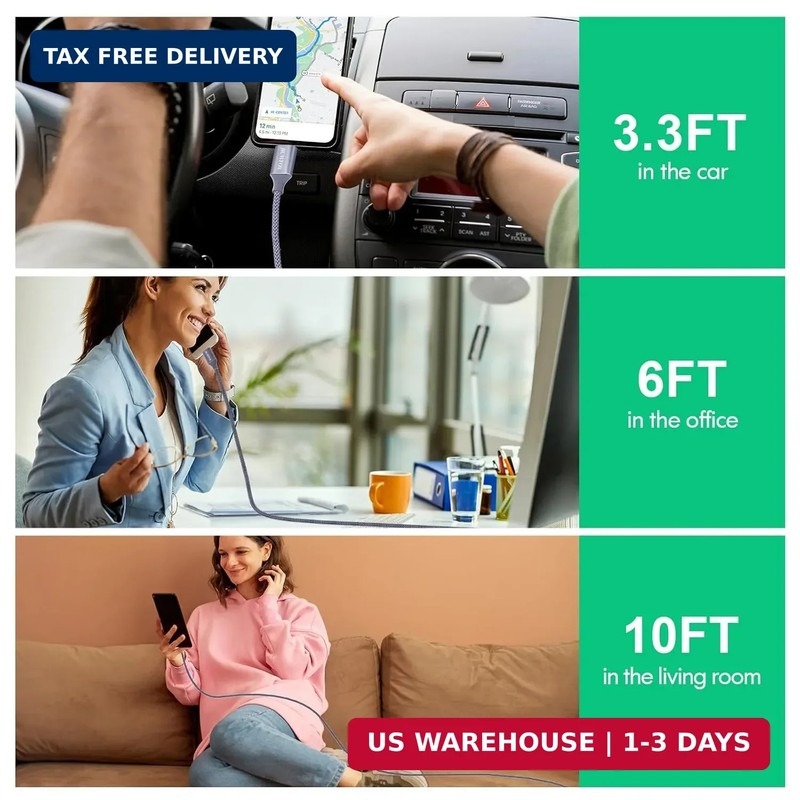 USB to USB C Cable, (5-Pack, 3/3/6/6/10 Ft) for Iphone 17 16 Charger Cord Fast C gallery