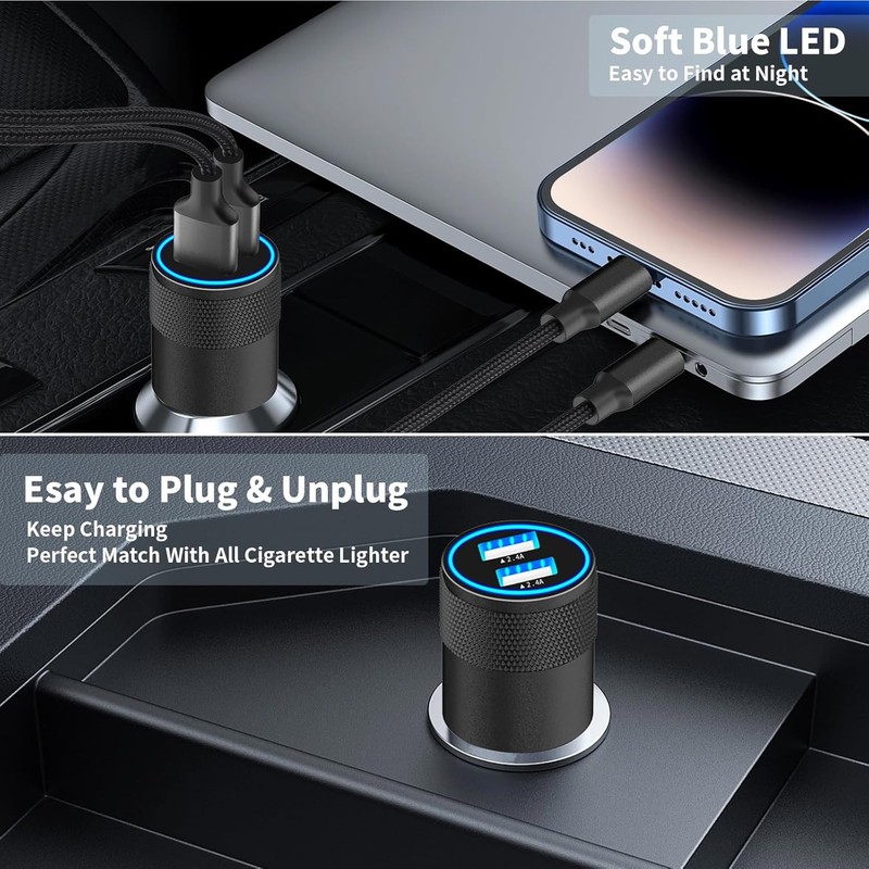 【MFi Certified】iPhone Fast Car Charger, 6FT Lightning Coiled, Ceramic Black gallery