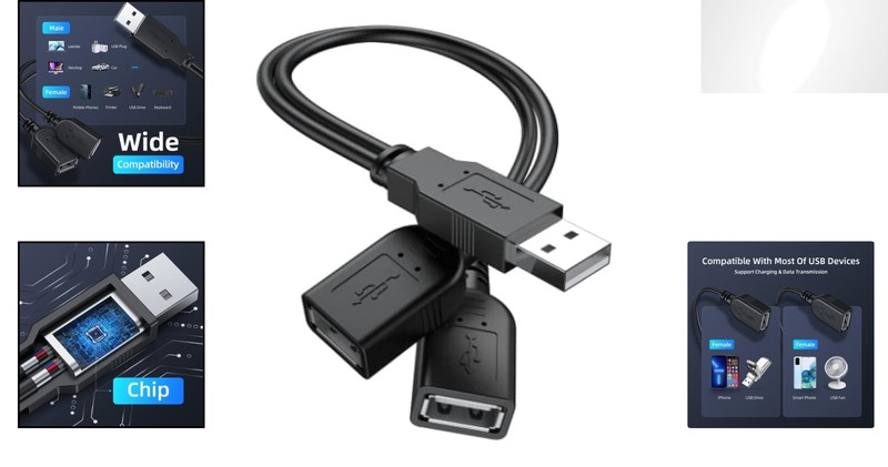 2025 Upgrade: USB 2.0 Male to Dual Female Y Splitter Hub – 30cm Power Adapter gallery
