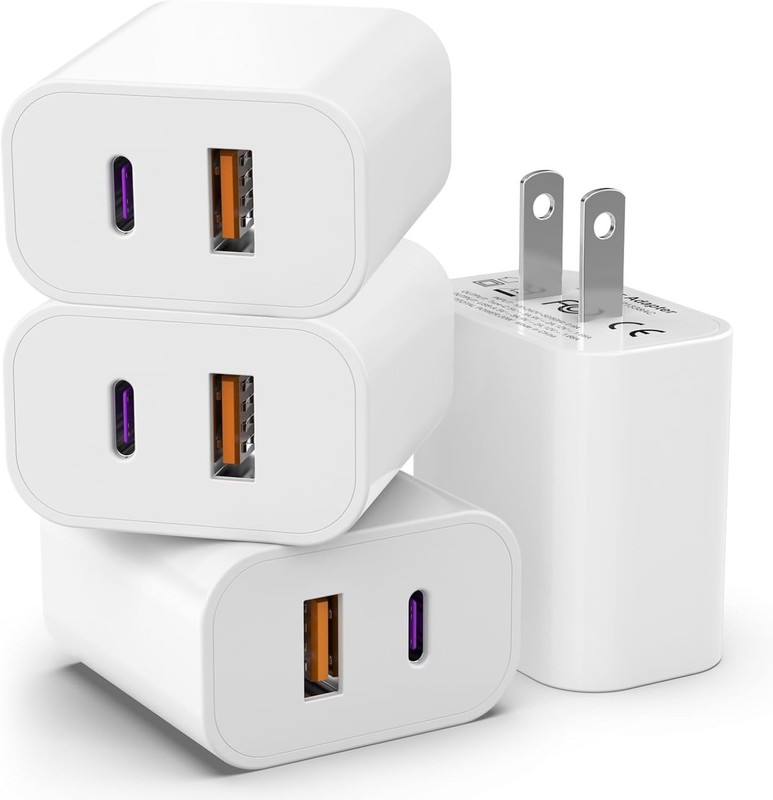 4 Pack 20W USB-C & USB-A Wall Chargers for iPhone 17-14 & Samsung, White gallery