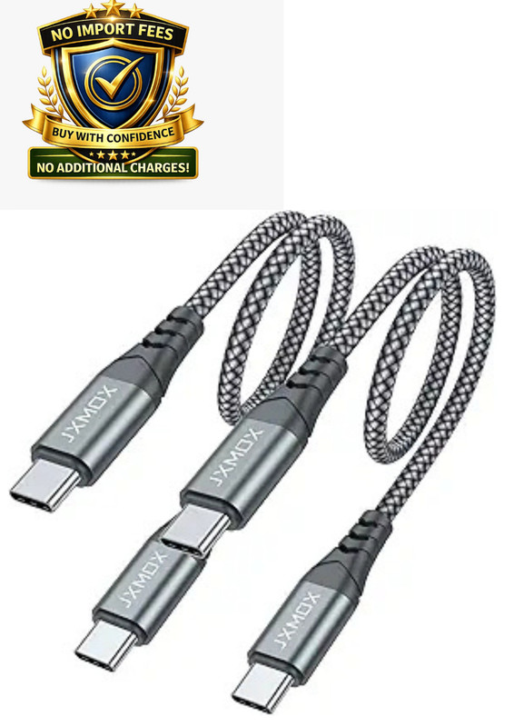 2 Pack 1FT USB-C to USB-C Cable 60W Fast Charging Type C Short Charger Cord Grey