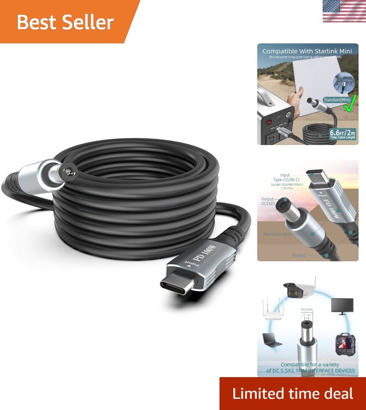 Compact 3.3FT USB-C to DC5521 Charging Cable – 20V 5A Output for Convenience