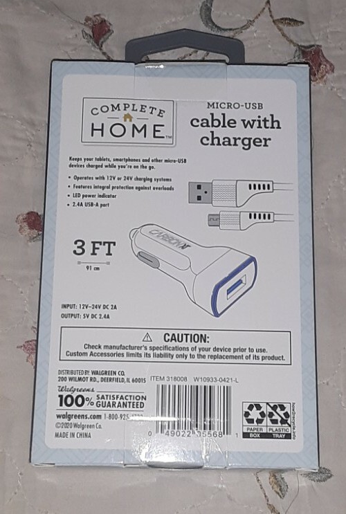 Complete Home Micro Car USB Cable With Charger New! 3 Foot 318008 For Android gallery