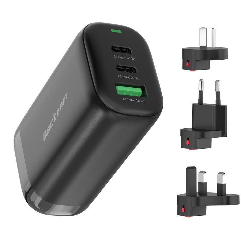 65W USB C Charger Block, 3 Ports GaN USB C Wall Charger, Foldable Fast Chargi... gallery
