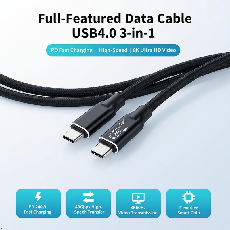 Compatible with Thunderbolt4/5 USB4 Cable, 2.62FT USB C to USB C Cable, 240W ... gallery