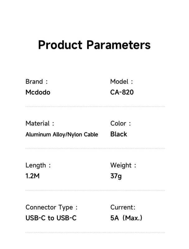 Mcdodo Colorful LED USB-C to USB-C Cable Fast Charging Cord Nylon 100W PD gallery