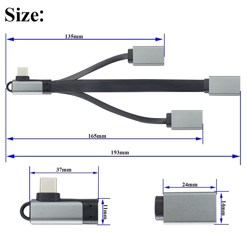 Right Angle Type C 3.0 Male To USB 3.0 A Female OTG Splitter Cable 19cm gallery