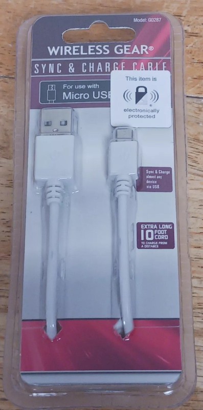 Wireless Gear Micro USB Sync & Charge Cable 10ft White G0287