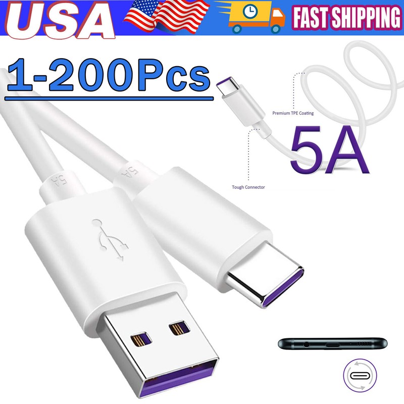 USB Type C Data Cable 5A Fast Charging USB-A to USB-C Charger lot Cord For Phone