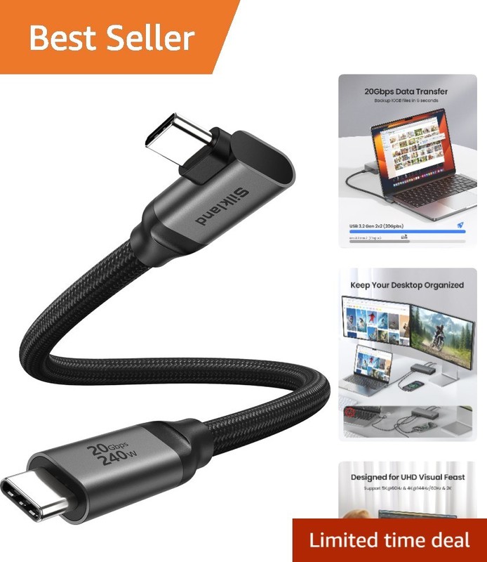 1FT 90 Degree USB C Cable | 20Gbps Data Transfer & 240W Charging Power
