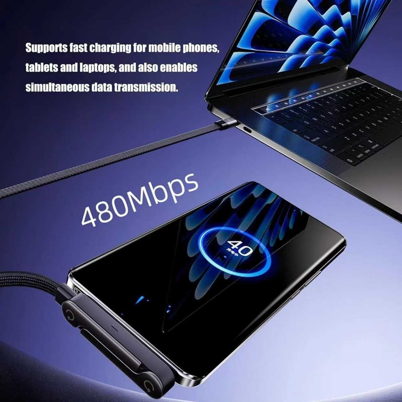 2-in-1 Invisible Holder Charger Cable 240W Fast Charging Cord with Phone Stand gallery