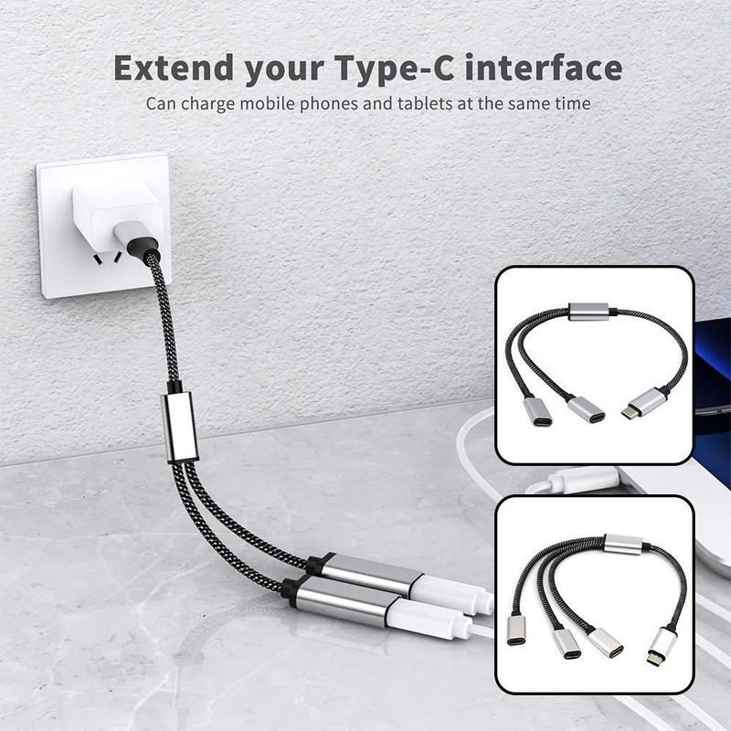 USB C plug to two USB C sockets splitter hub cable for type C charger gallery