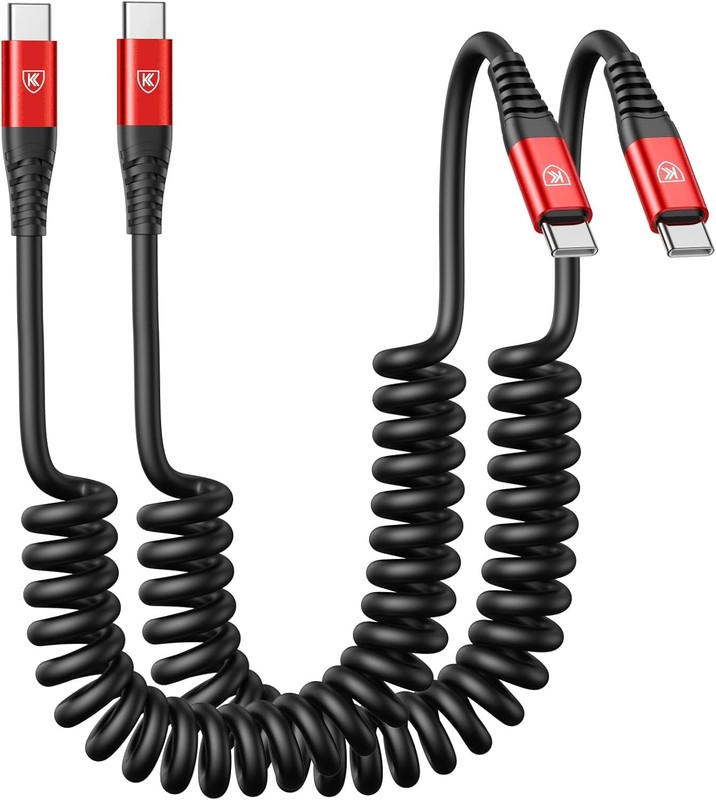USB C Cable 3ft 2Pack USB C to USB C Charger Cable for Car, Coiled Type C Fast C