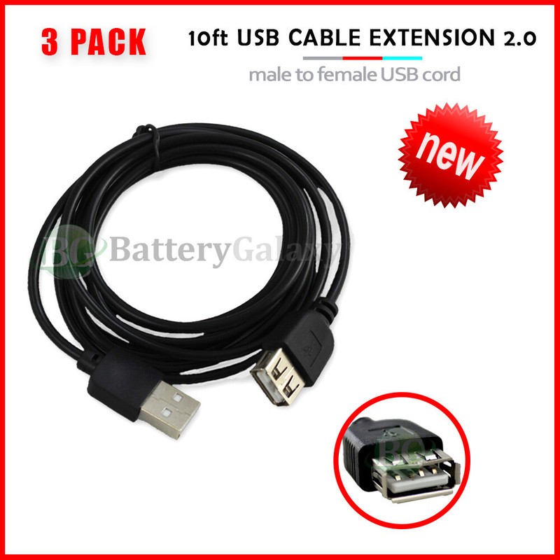 3X 10FT USB 2.0 Male to Female Extension Data Charger Cable Cord Adapter 10Feet