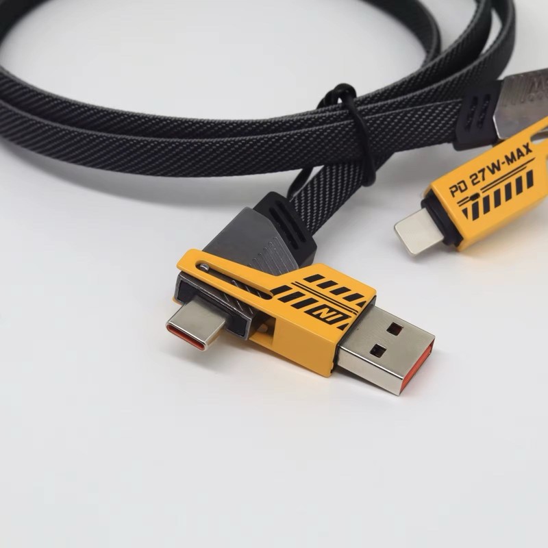 4Ft 65W 4 in 1 Multi Charging Cable Flat Braided USB C Charge Cord Data Transfer