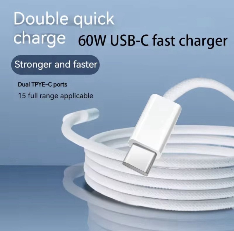 USB-C to USB-C 60W Woven Charger / Lightnng to USB cable For Apple gallery