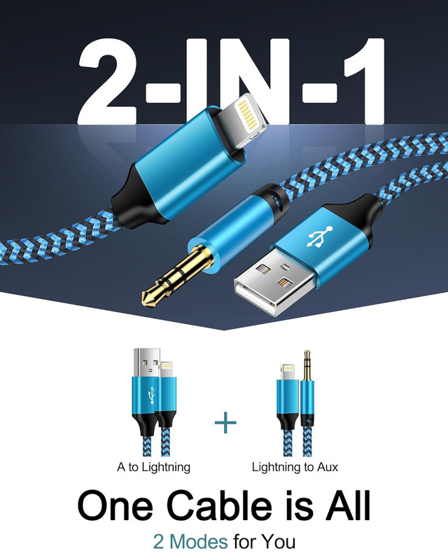 3.5mm Aux Cable with USB A 2-In-1 Charge Fit with iPhone 14 13 12 11 XS XR lot gallery