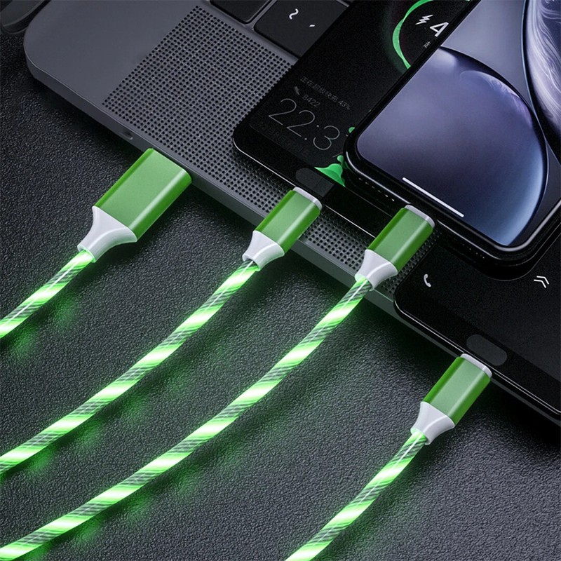 3in1 LED Light Up Fast Cellphone Charger Cable USB iPhone Android Type C Rainbow gallery