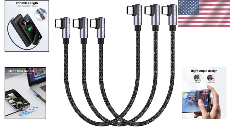 Compact 1ft USB C to USB C Cable - PD 65W Fast Charge, Right Angle Design gallery