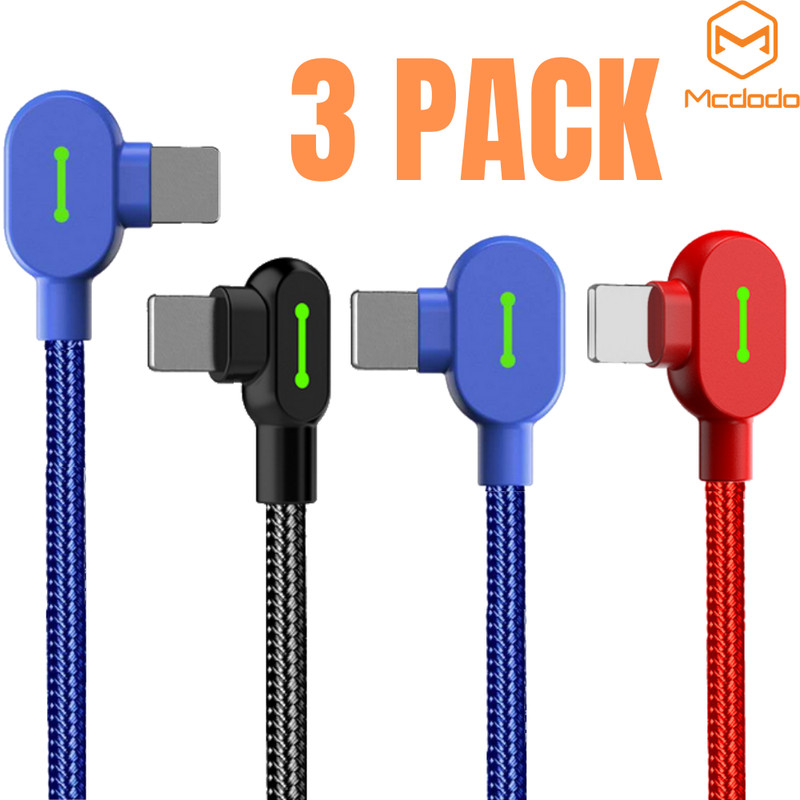 3Pack Mcdodo 90Degree Led USB Fast Charger Cable For iPhone 11 8 7 Charging Cord
