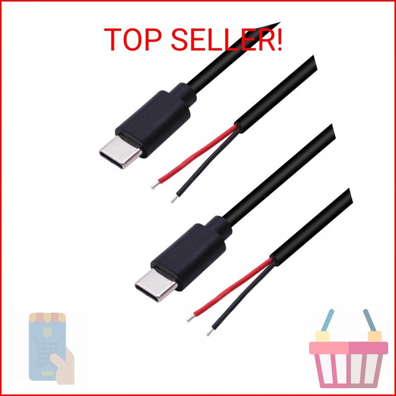 Xilaghy USB C 2 Pin Power Pigtail Cable 20AWG 5V USB Type C Male Plug to 2 Pin B