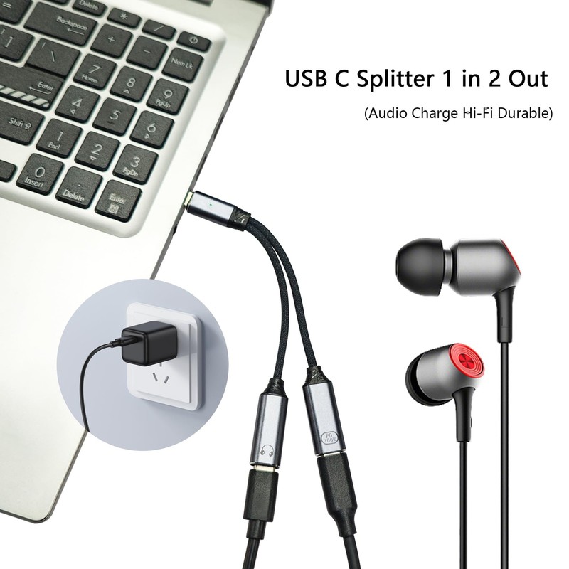USB Splitter 2 in 1, to Dual USB Adapter with PD 100W Fast Charging & Hi-Fi A... gallery