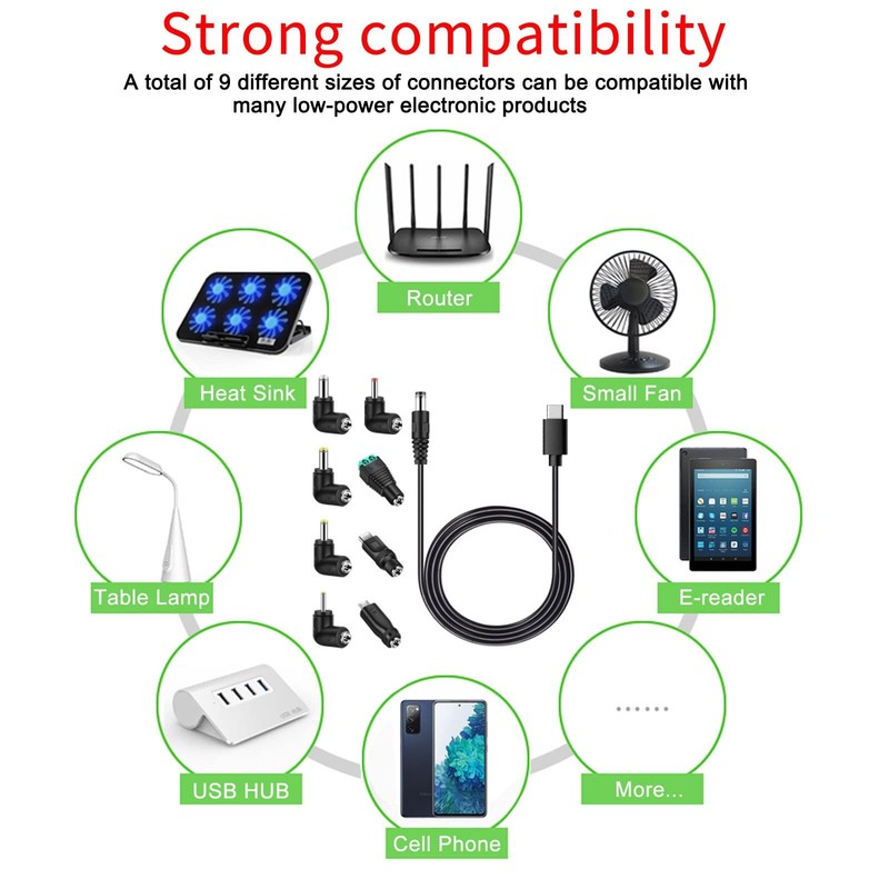 1 PC Universal 5V USB C To DC 5.5x2.1mm Power Cable With 8 Connector Tips Set gallery