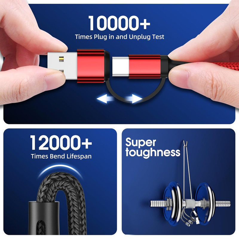 3 PCS 4FT 6 in 1 Multi Fast Charging Cable Nylon Braided Universal USB Cord gallery