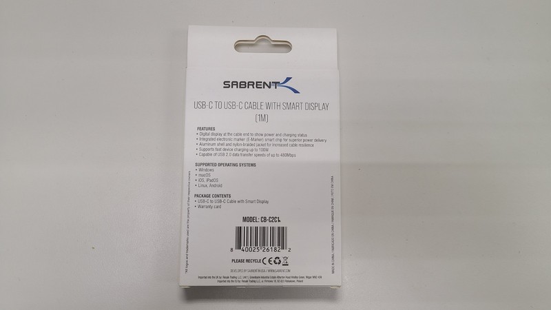 SABRENT USB-C to USB-C Charging Cable w/ Smart Display, 1M/3.3FT Long, Brand New gallery