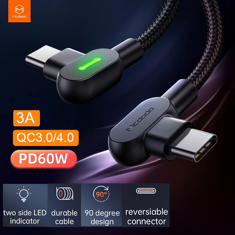 Mcdodo PD 60W QC 3.0 4.0 Type C to Type-C USB-C Quick Charging Charger LED Cable