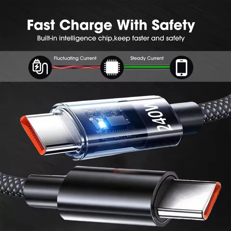 240W Fast Charging Type C Cable LED Braided USB C to C A to C Samsung Huawei gallery