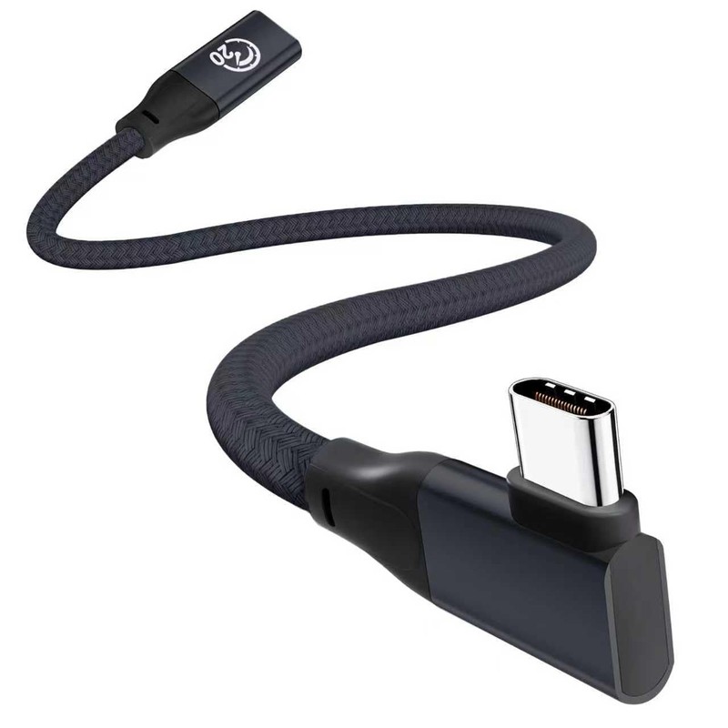 JavicTech USB C Extension Cable Right Angle 0.3M/1FT, 90 Degree 1ft, Black