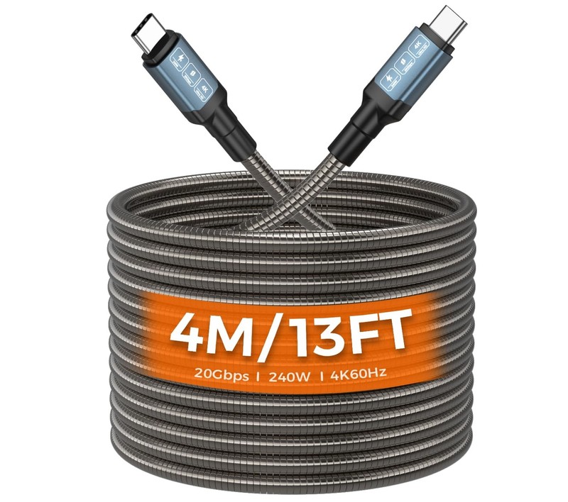 13ft 240W 20Gbps USB C to C Cable, Metal Braided Chew Proof, 4K@60Hz Video, H…