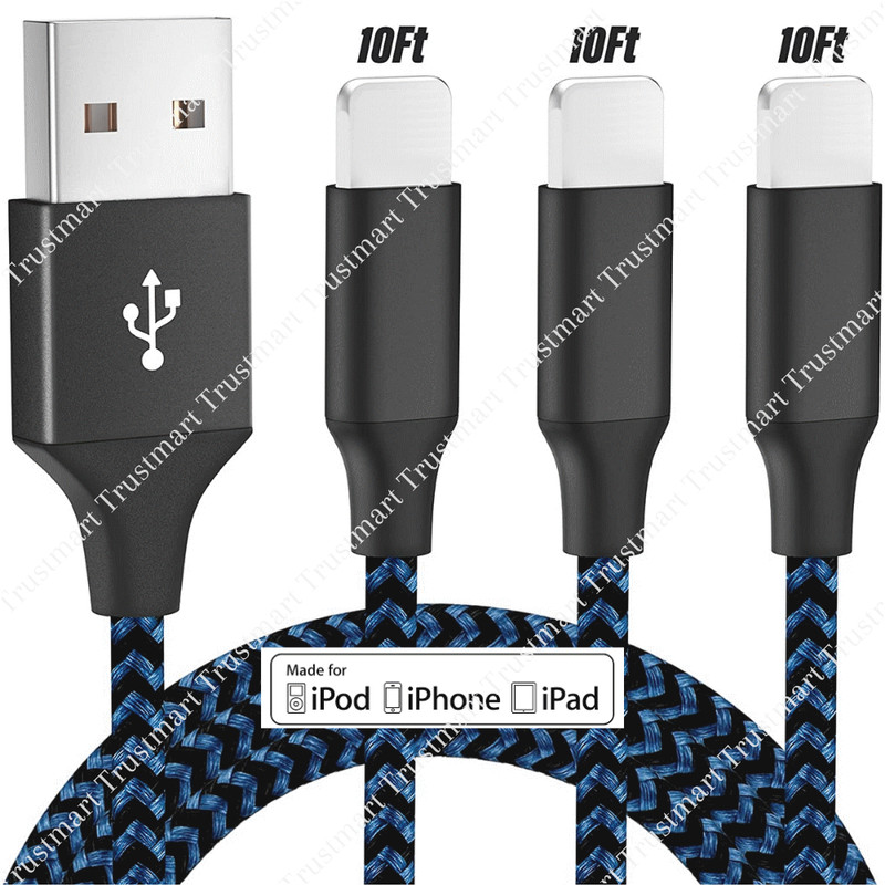 3 Pack Braided USB Fast Charger Cable 6FT Heavy Duty For iPhone 12 13 14 11 XR 8