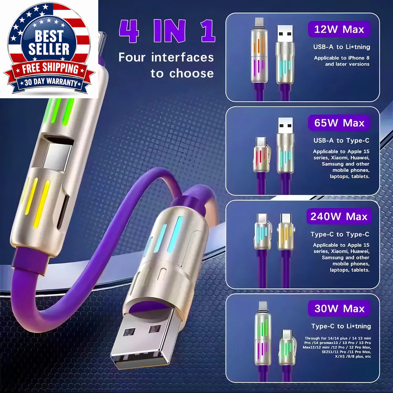 1/2/3Pcs 4-IN-1 240W USB Type C to USB C Cable PD Fast Charger Wire for Iphone 1 gallery