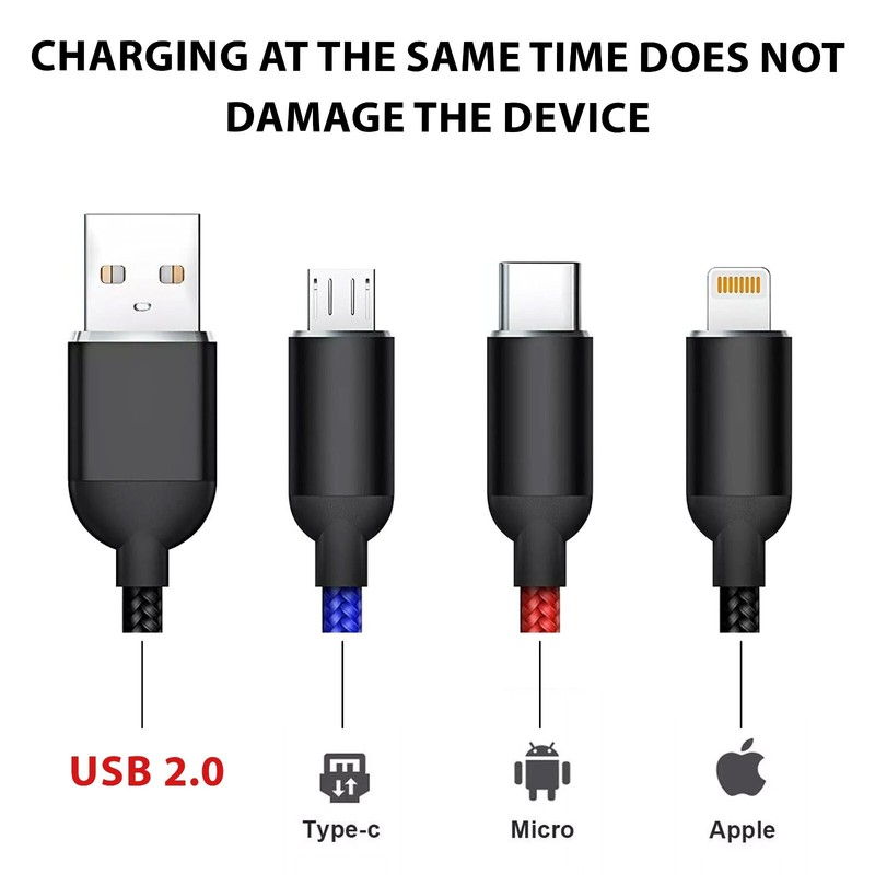 Durable 3in1 Fast Multi-Charging Cable for Android, Micro-USB, and iPhone, 3ft gallery