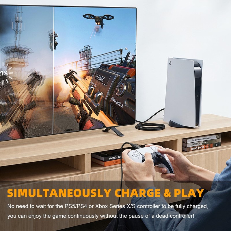 USB C/Micro 2in1Charging Cable Compatible with PS5/PS4 Controller, 6Ft Chargi... gallery