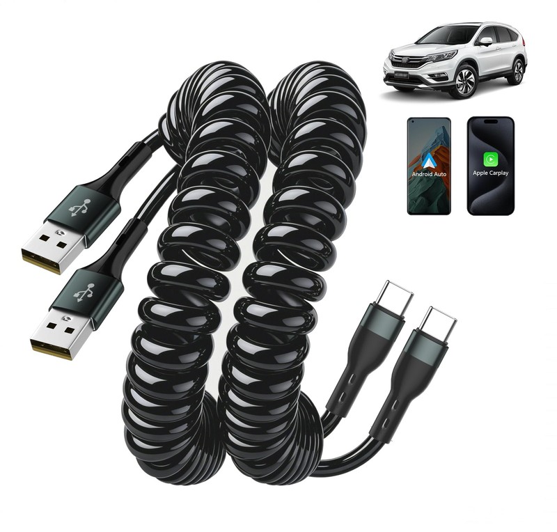 Car Carplay Cable 2Pack 3ft Coiled USB A to USB C Cable for Android Auto & Ca…