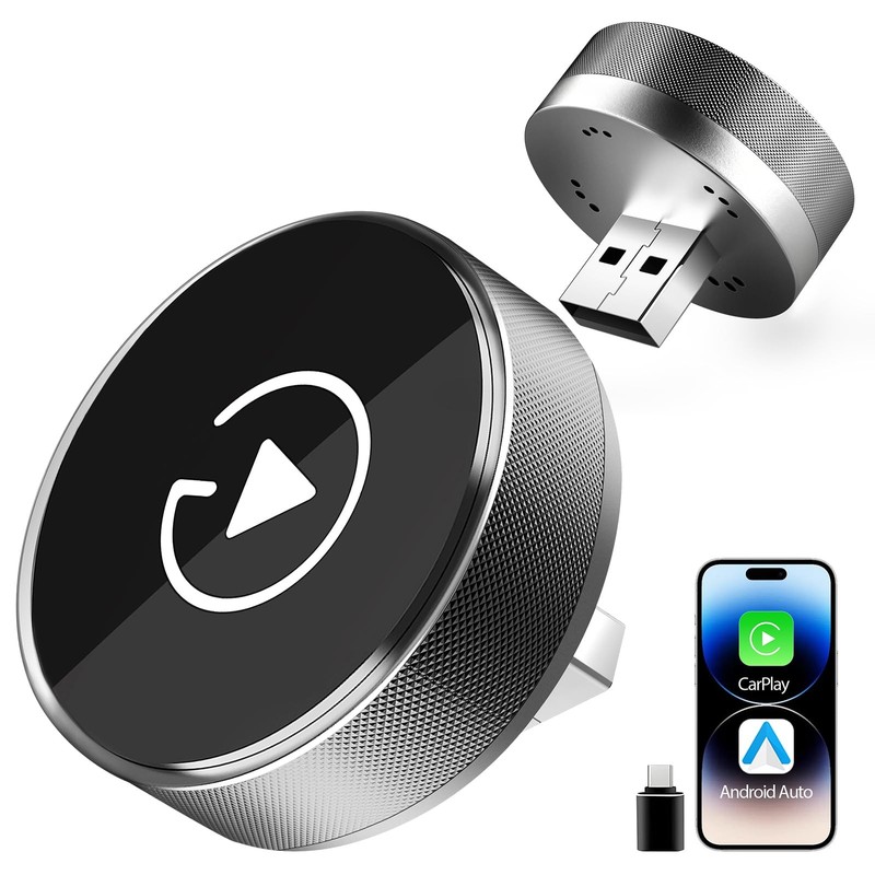 2-in-1 Wireless CarPlay Adapter for Apple iPhone & Android, Plug & Play, Auto...