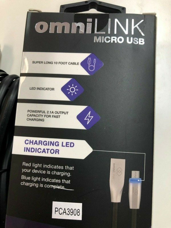 OmniLINK Illuminated 10 ft Micro USB Data Cable with 2.1 true fast charge & LED