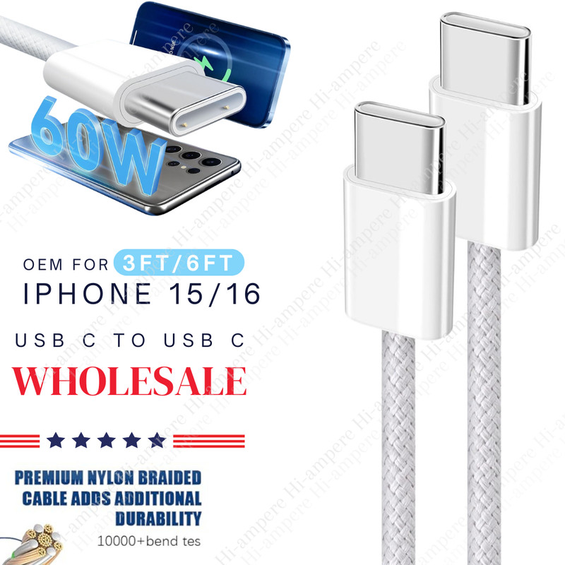 For iPhone 15/15 Plus/16 Pro Max/17 USB-C to USB-C Fast Charger Cable PD 60W Lot gallery