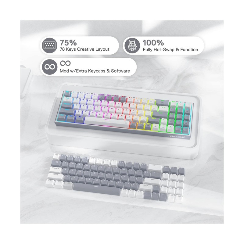 Redragon K628 Pollux 75% Wired RGB Gaming Keyboard, 78 Keys Com... FAST USA SHIP gallery