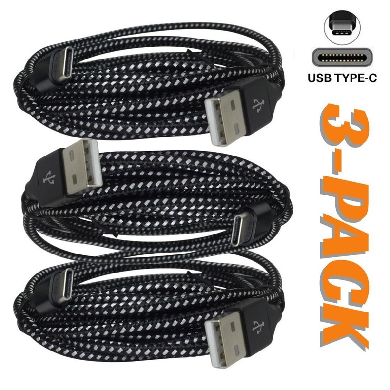 3 PACK 10FT Braided USB Type-C Fast Charging Cord USB-C Data SYNC Charger Cable