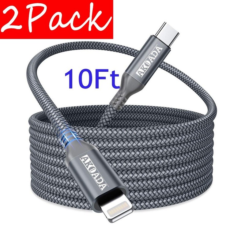 10FT PD Fast Charger USB C Charging Cable For iPhone 14 13 12 Pro Max 2 PACKS