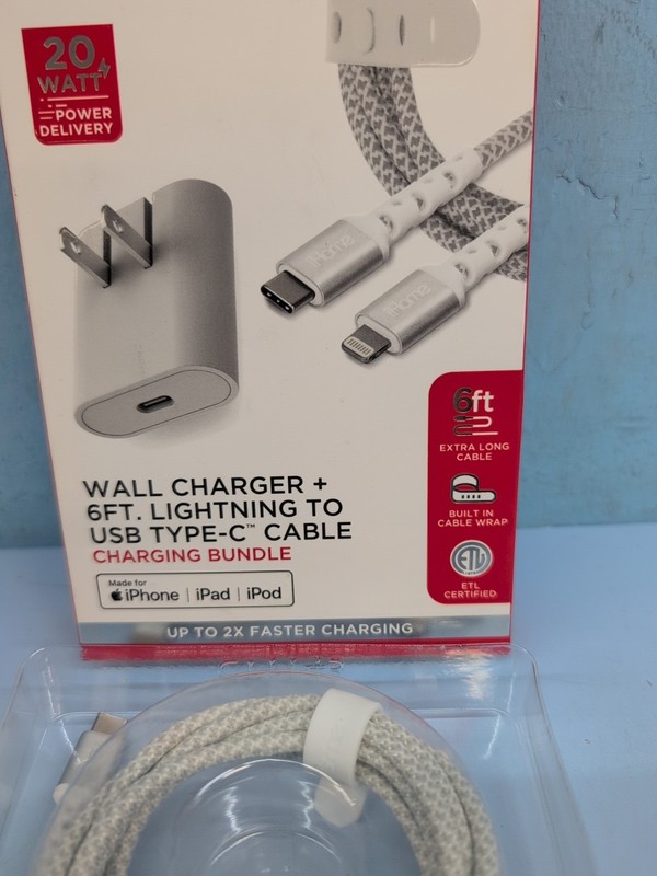 iHome Wall Charger Fast Charging Cable USB C 6ft White gallery
