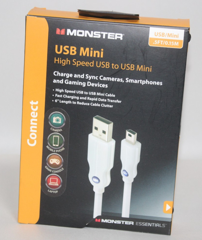 🔌 Monster Essentials USB to Mini USB Cable – 0.5FT / 0.15M – WHITE – NEW IN BOX