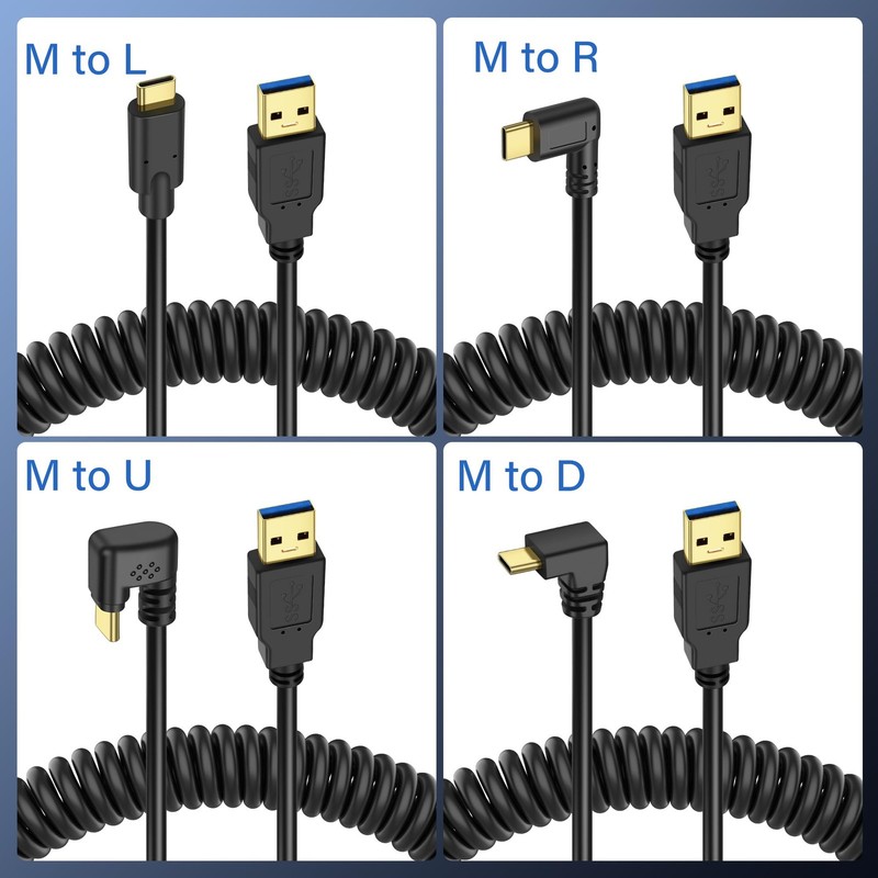 USB Type C Coiled Cable 5Gbps Retractable 90 Degree 3.0 Charging Data Transfer gallery