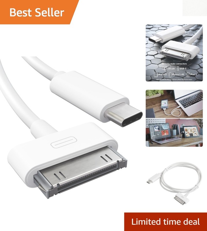 3ft USB-C to 30-Pin Adapter Cable for iPhone 4S/4/3G & iPad 3/2/1 - Durable &...