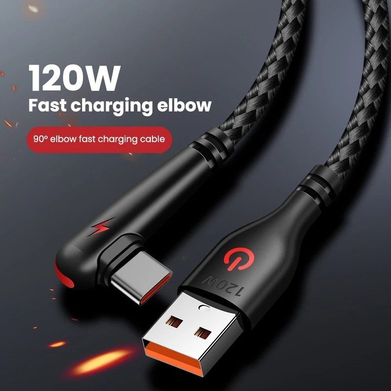120W USB to Type C Cable 90 Degree Right Angle Fast Charging Data Cord gallery