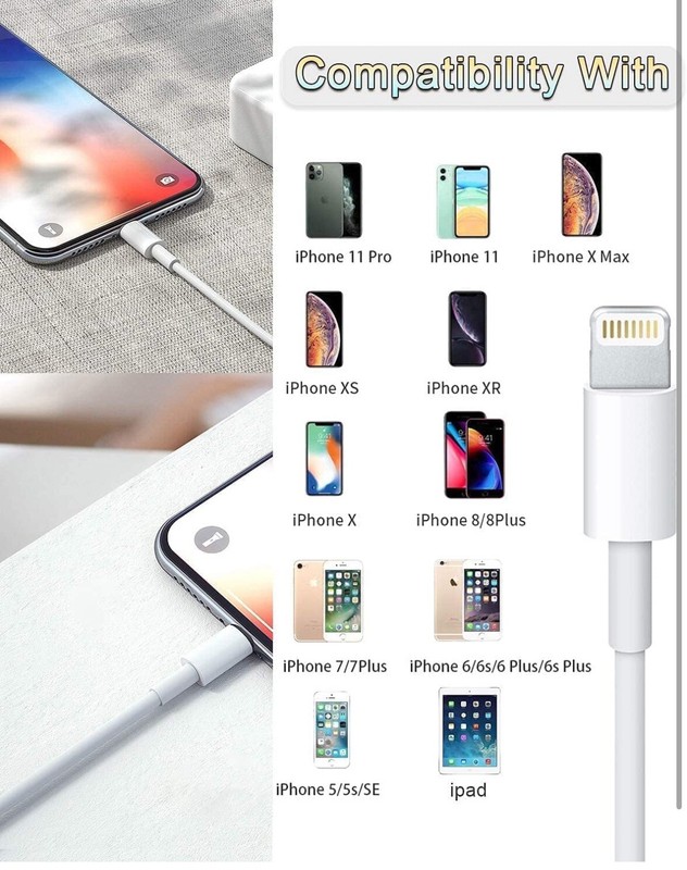 4 Pack [Apple MFi Certified] Apple Charging Cables 6ft, iPhone Chargers (White) gallery
